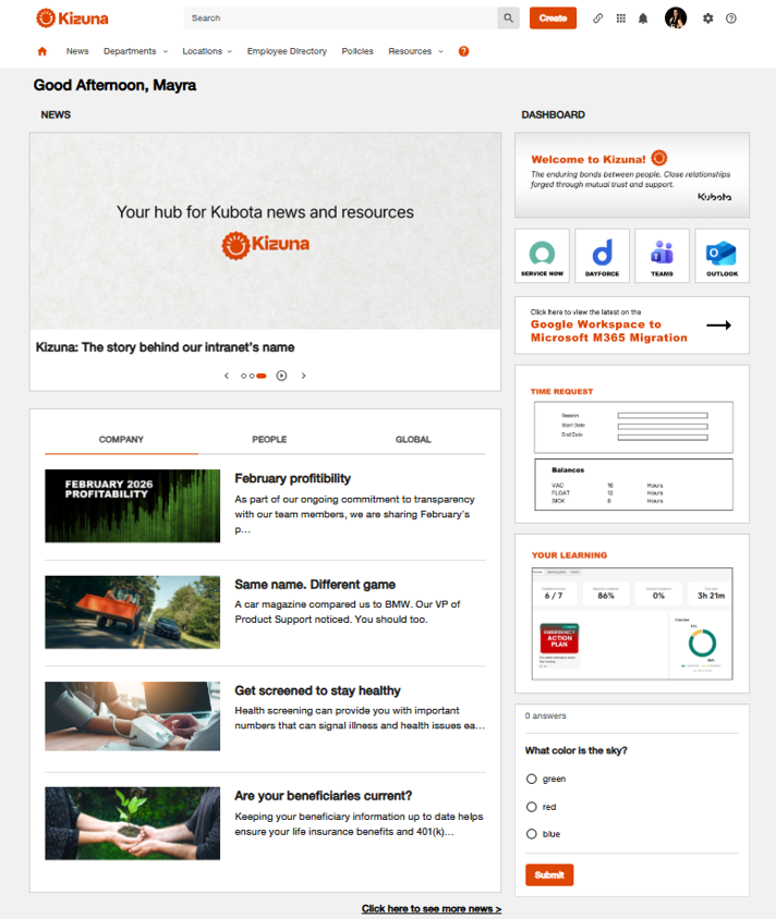 Kizuna intranet after redesign